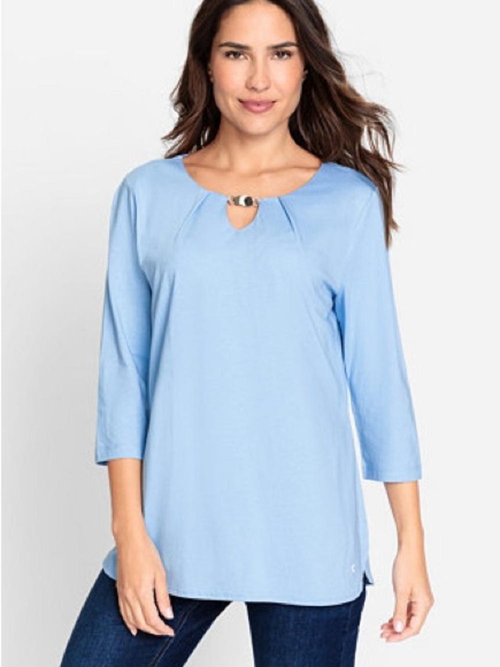 Olsen New Women's Cotton Blend 3/4 Sleeve Keyhole T-Shirt